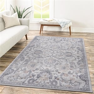 Usak Collection 7' x 10' Sand/Ivory Oriental Distressed Non-Shedding Area Rug