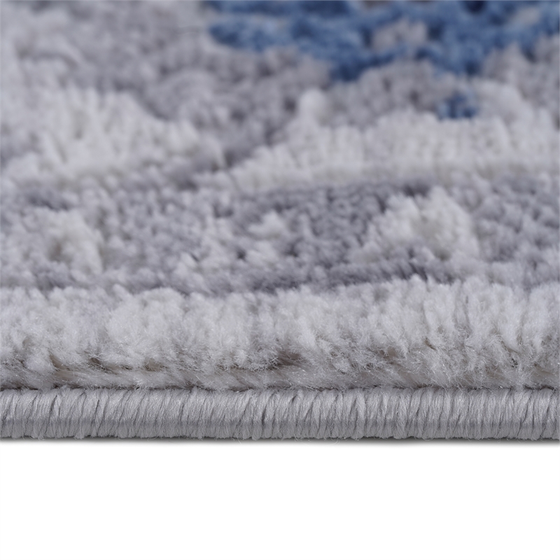 Usak Collection 2' x 8' Blue/Silver Oriental Distressed Non-Shedding Area Rug