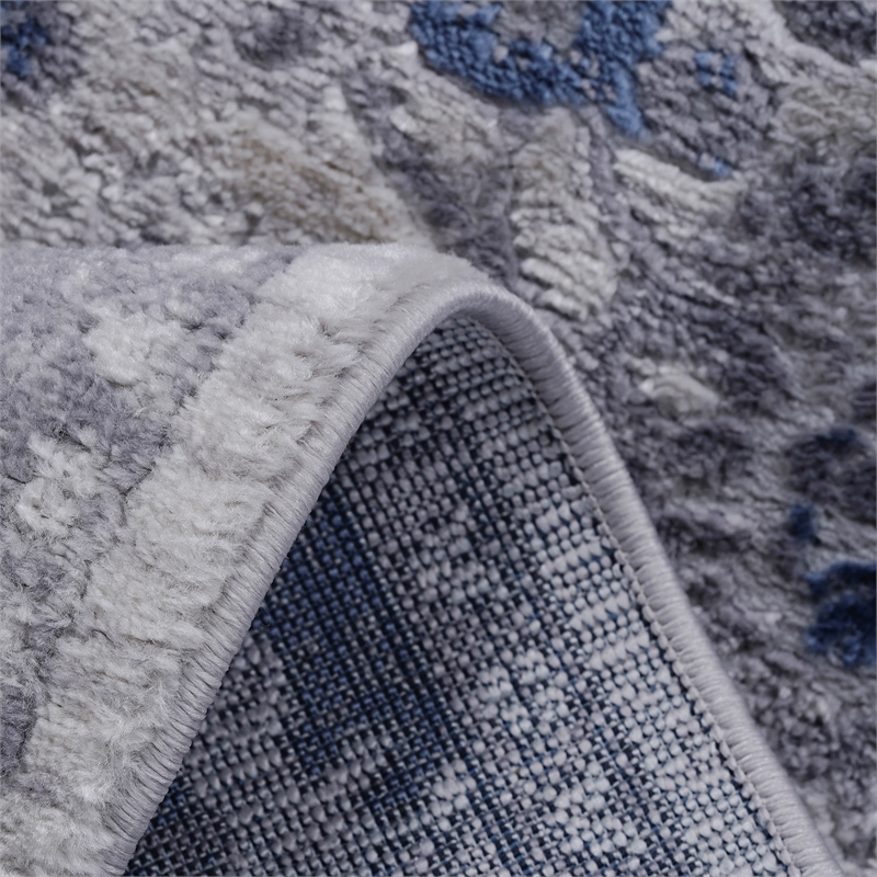 Usak Collection 2' x 8' Blue/Silver Oriental Distressed Non-Shedding Area Rug