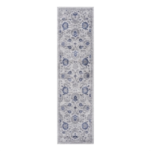 Usak Collection 2' x 8' Blue/Silver Oriental Distressed Non-Shedding Area Rug