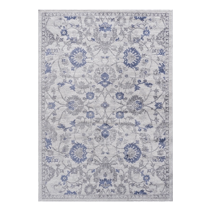 Usak Collection 5' x 7' Blue/Silver Oriental Distressed Non-Shedding Area Rug