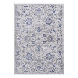 Usak Collection 5' x 7' Blue/Silver Oriental Distressed Non-Shedding Area Rug