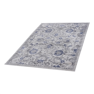 Usak Collection 6' x 9' Blue/Silver Oriental Distressed Non-Shedding Area Rug