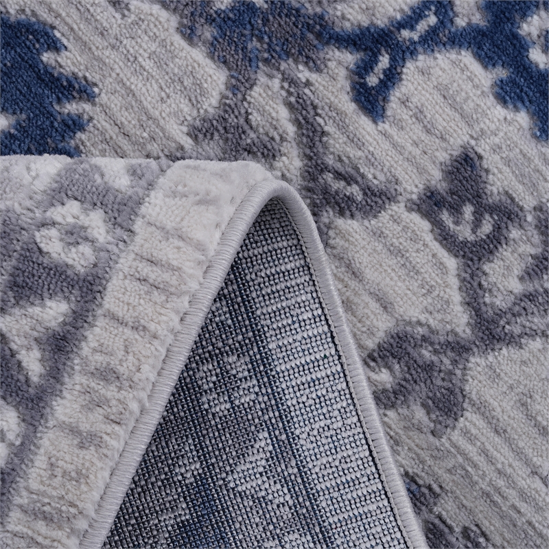 Usak Collection 7' x 10' Blue/Silver Oriental Distressed Non-Shedding Area Rug