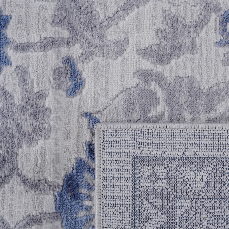Usak Collection 7' x 10' Blue/Silver Oriental Distressed Non-Shedding Area Rug