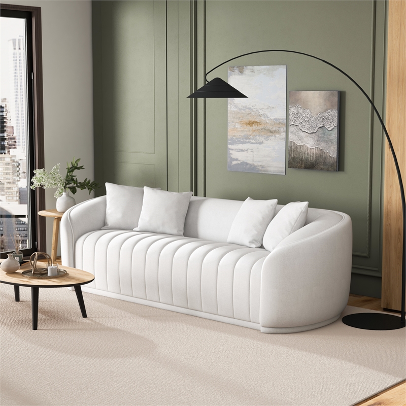 Thirst Mid Century Modern Luxury Tight Back Boucle Couch in White