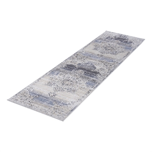 Bunyan Collection Traditional Vintage Cream/Blue Area Rug (2'2'' x 8')