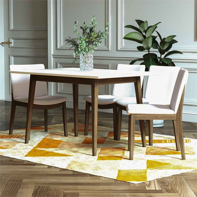Adir Modern Solid Wood Walnut Dining Room&Kitchen Table and 4 Chair Set