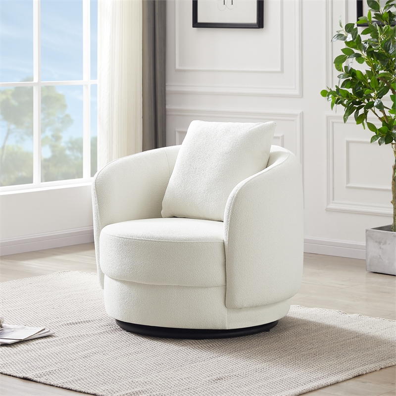 Perto Mid Century Modern Ivory Fabric Accent Armchair