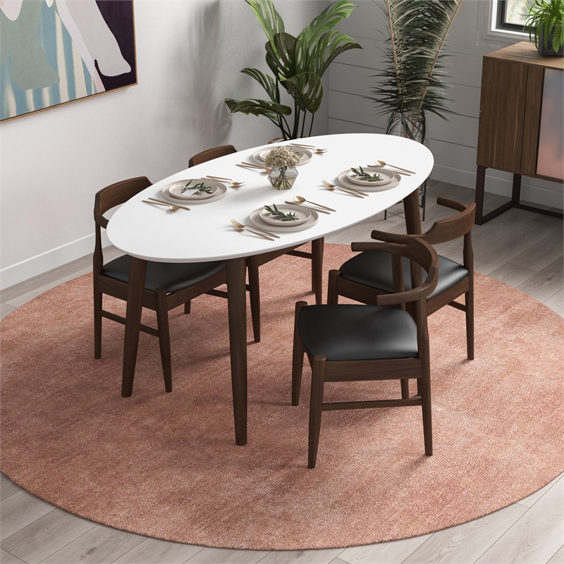 Ruxos 5 Piece Solid Wood Dining Set in Walnut/White