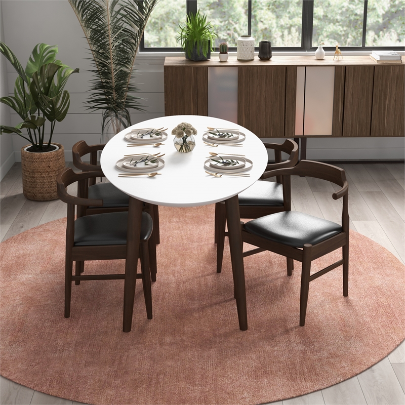 Ruxos 5 Piece Solid Wood Dining Set in Walnut/White