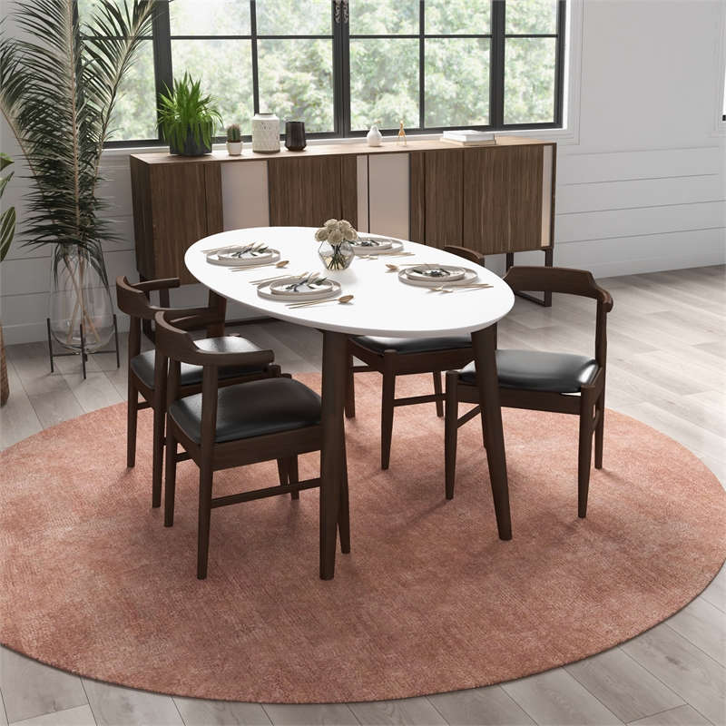 Ruxos 5 Piece Solid Wood Dining Set in Walnut/White