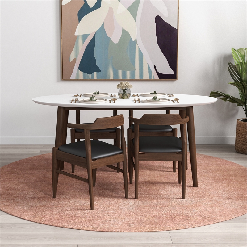 Ruxos 5 Piece Solid Wood Dining Set in Walnut/White
