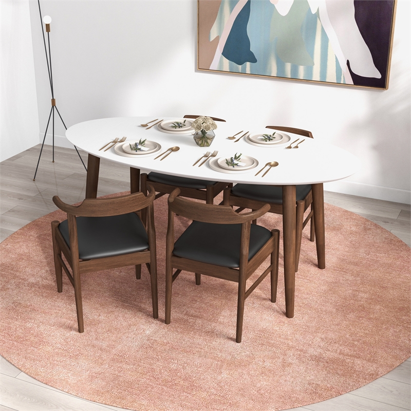 Ruxos 5 Piece Solid Wood Dining Set in Walnut/White