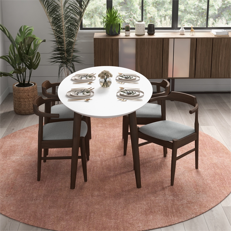 Ruxos 5 Piece Solid Wood Dining Set in Walnut Brown/Gray