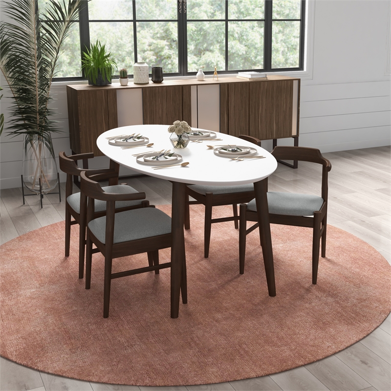 Ruxos 5 Piece Solid Wood Dining Set in Walnut Brown/Gray