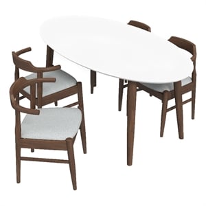Ruxos 5 Piece Solid Wood Dining Set in Walnut Brown/Gray