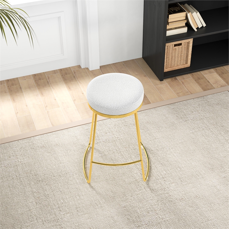 Bergman Luxury Cream Boucle Fabric Tufted Kitchen Counter Gold Metal Stool