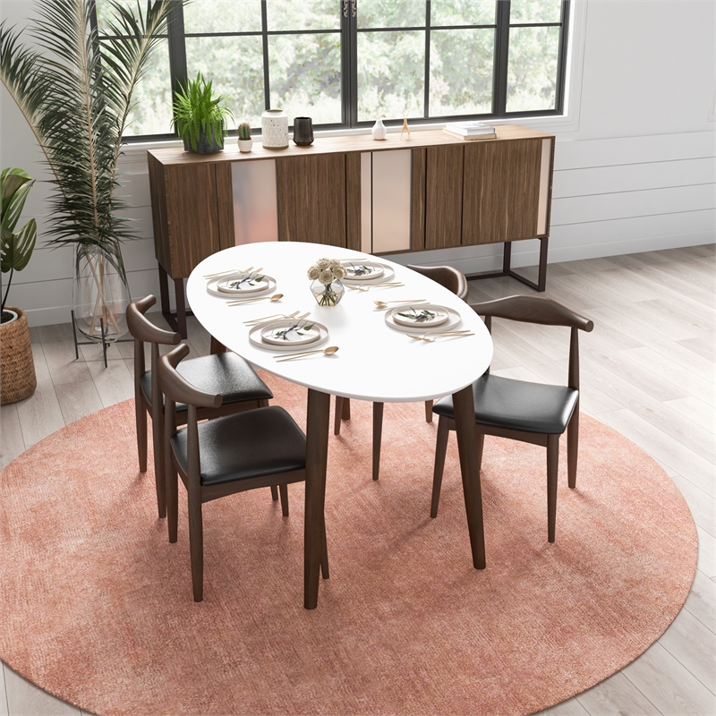 Aslan Modern Solid Wood Walnut Oval Dining Table and Chair Furniture Set for 4