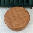 Tamsin Living Room Tan Genuine Leather Round Ottoman