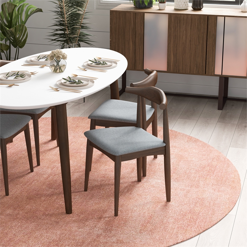 Aslan Modern Solid Wood Walnut Oval Dining Room Table and Chair Set for 4