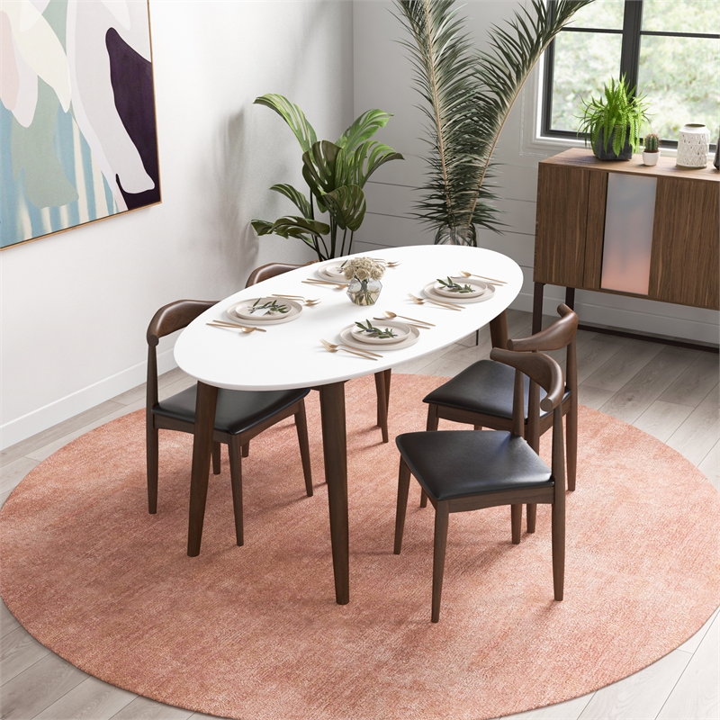 Aslan Modern Solid Wood Walnut Oval Dining Room Table and Chair Set for 4