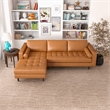 Desmond Cognac Tan Leather Living Room Tufted Left Faced Corner Sectional Sofa