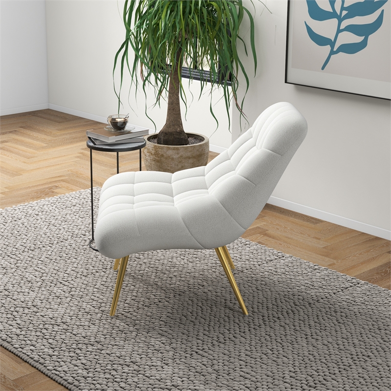Eden Mid Century Furniture Style Comfortable Cream Fabric Boucle Lounge Chair