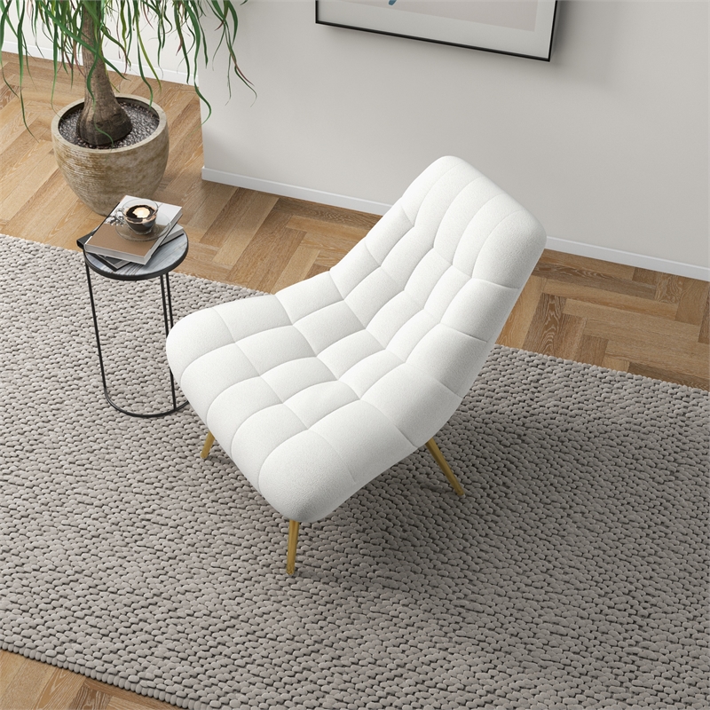 Eden Mid Century Furniture Style Comfortable Cream Fabric Boucle Lounge Chair