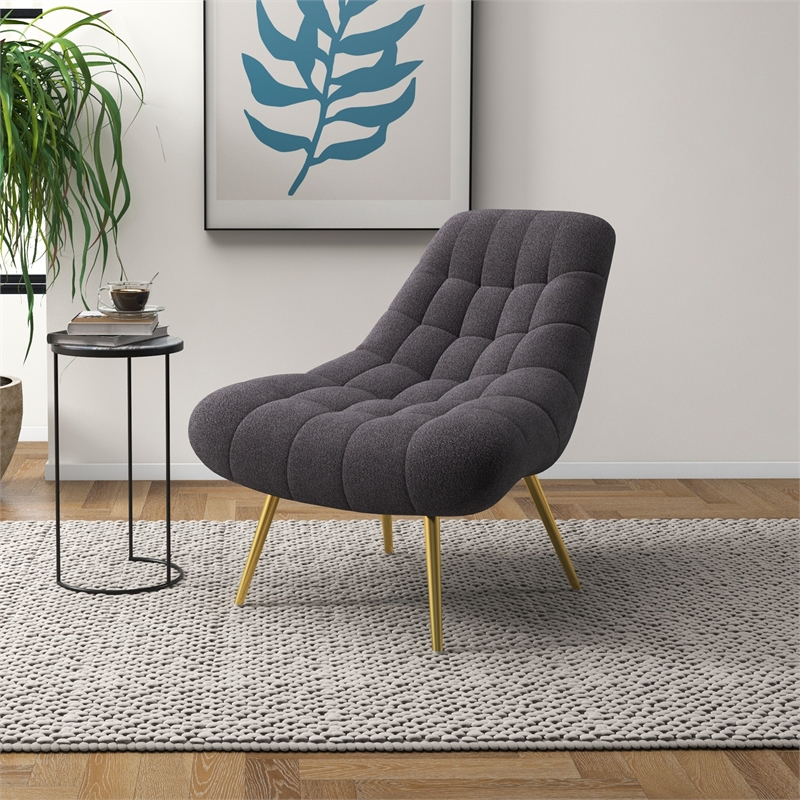 Eden Mid Century Furniture Style Comfortable Gray Boucle Fabric Lounge Chair