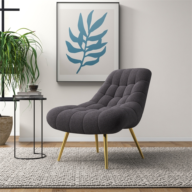 Eden Mid Century Furniture Style Comfortable Gray Boucle Fabric Lounge Chair