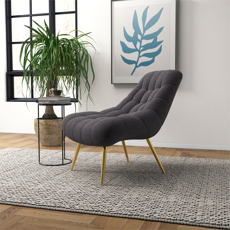 Eden Mid Century Furniture Style Comfortable Gray Boucle Fabric Lounge Chair