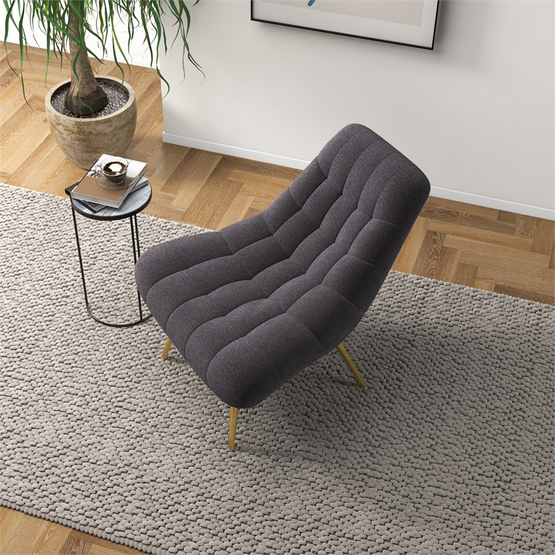 Eden Mid Century Furniture Style Comfortable Gray Boucle Fabric Lounge Chair