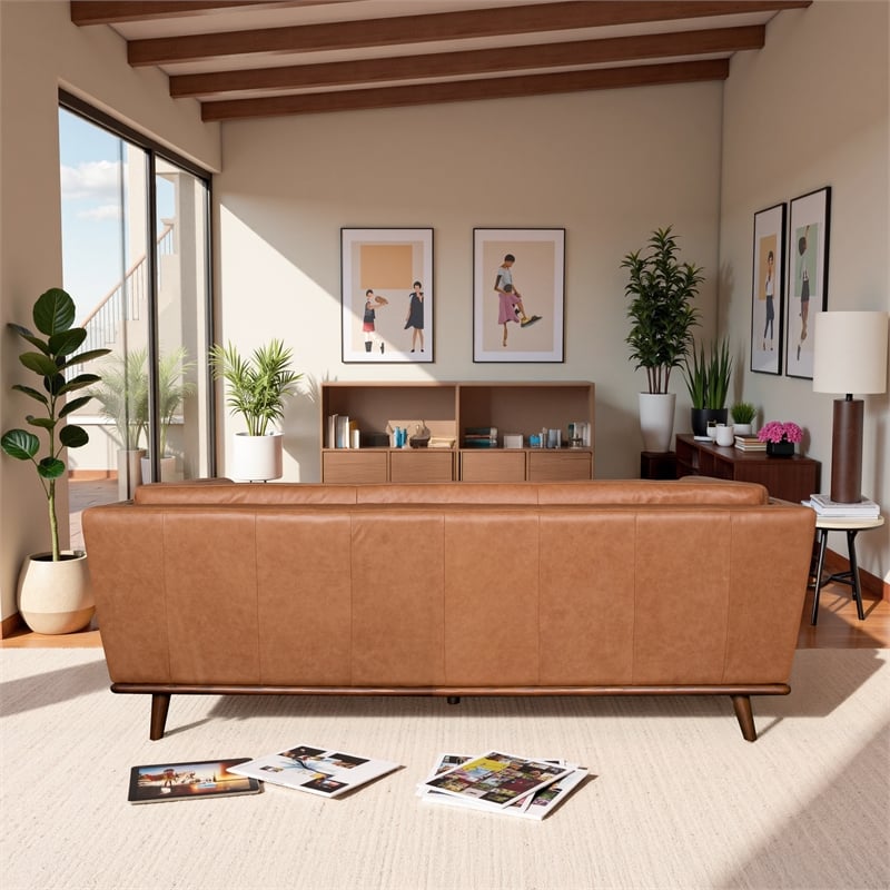 Rowan Living Room Soft Top Grain Leather Sofa in Cognac Tan
