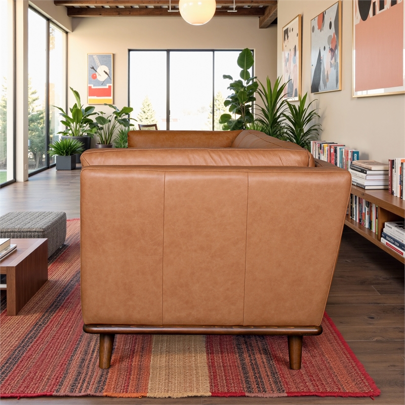 Rowan Living Room Soft Top Grain Leather Sofa in Cognac Tan