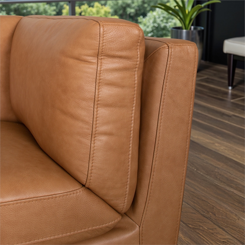 Rowan Living Room Soft Top Grain Leather Sofa in Cognac Tan