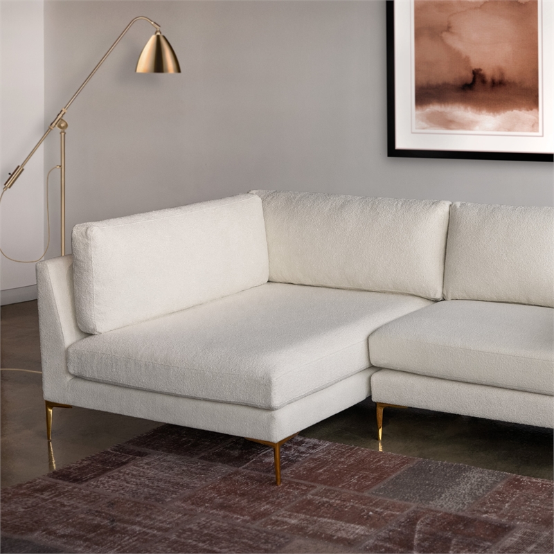 Theodore Living Room Pillow Back Beige Boucle Fabric Left-Facing Sectional Sofa