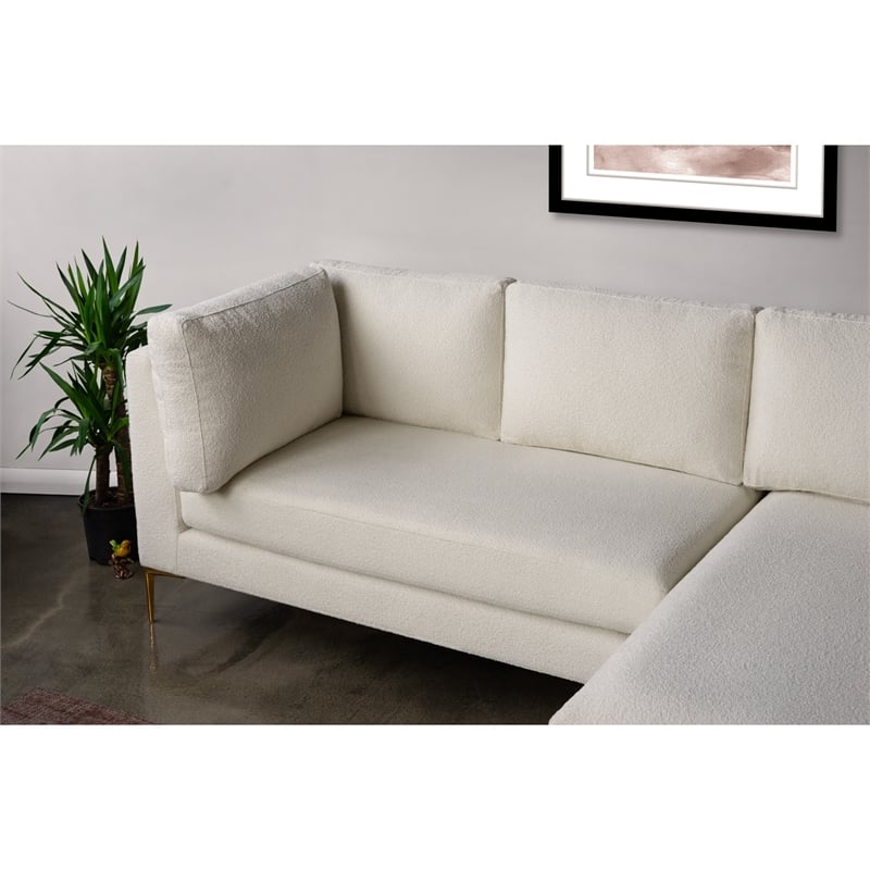 Theodore Living Room Pillow Back Beige Boucle Fabric Right-Facing Sectional Sofa