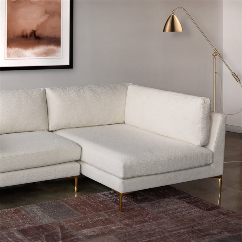 Theodore Living Room Pillow Back Beige Boucle Fabric Right-Facing Sectional Sofa