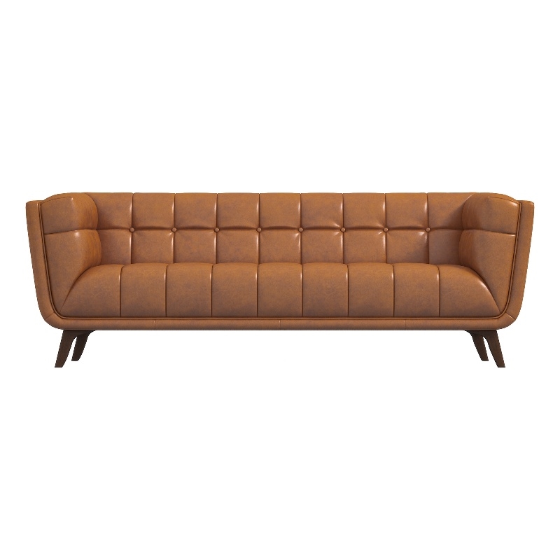 Alosio Modern Living Room Chesterfield Tufted Back Leather Sofa in Genuine Tan