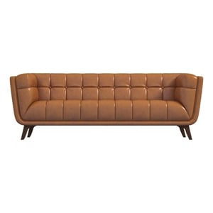 Alosio Modern Living Room Chesterfield Tufted Back Leather Sofa in Genuine Tan