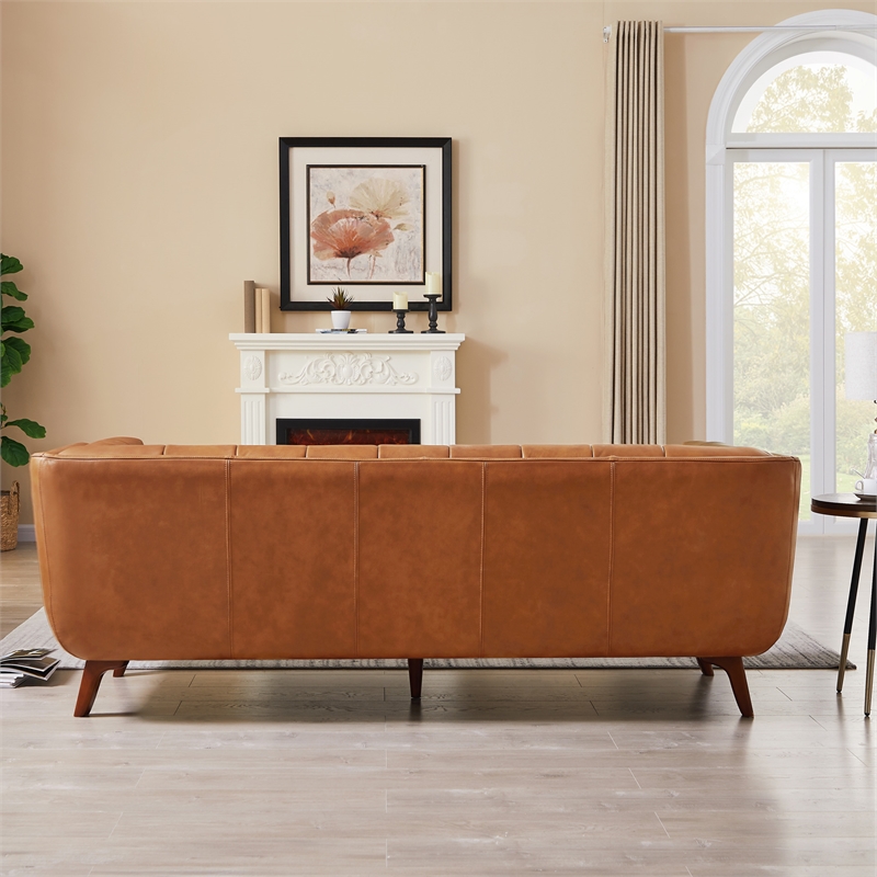 Alosio Modern Living Room Chesterfield Tufted Back Leather Sofa in Genuine Tan