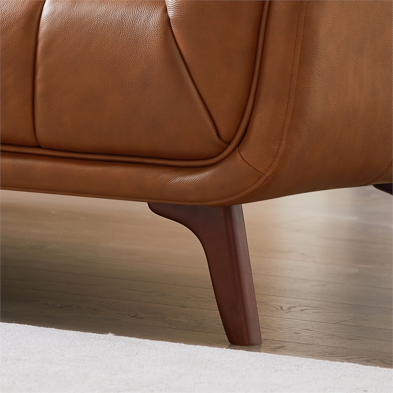 Alosio Modern Living Room Chesterfield Tufted Back Leather Sofa in Genuine Tan
