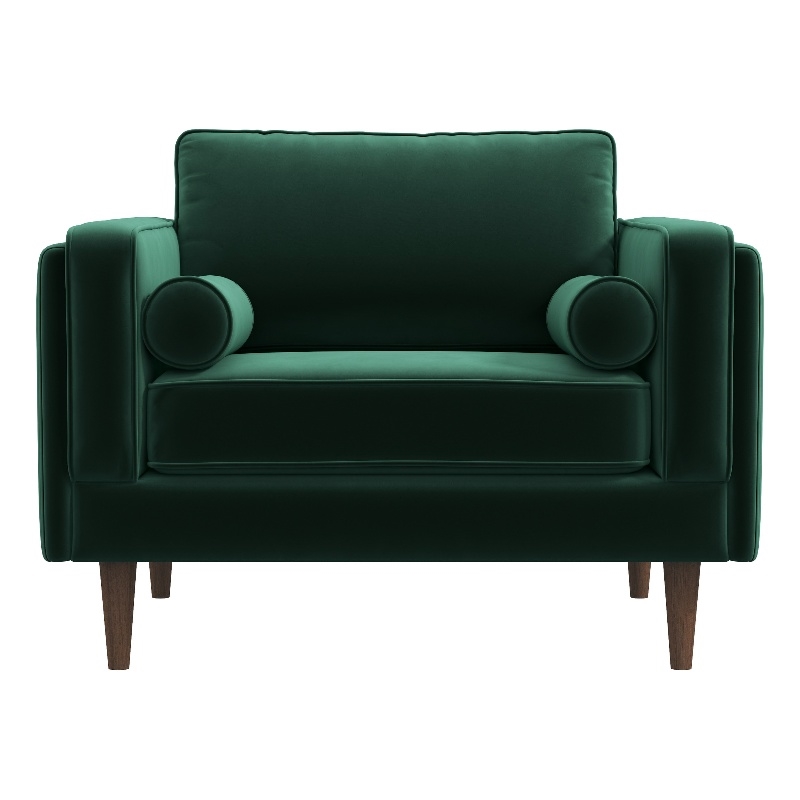Hudson Modern Living Room Pillow Back Velvet Armchair in Dark Green