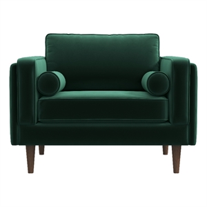 Hudson Modern Living Room Pillow Back Velvet Armchair in Dark Green