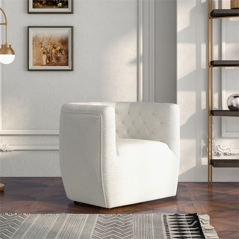 Lutton Modern Living Room Round Back Boucle Fabric Swivel Chair in Cream
