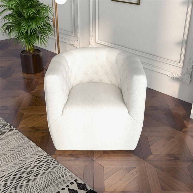Lutton Modern Living Room Round Back Boucle Fabric Swivel Chair in Cream