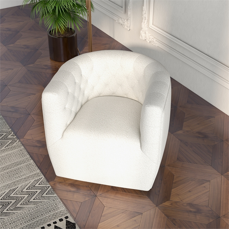 Lutton Modern Living Room Round Back Boucle Fabric Swivel Chair in Cream