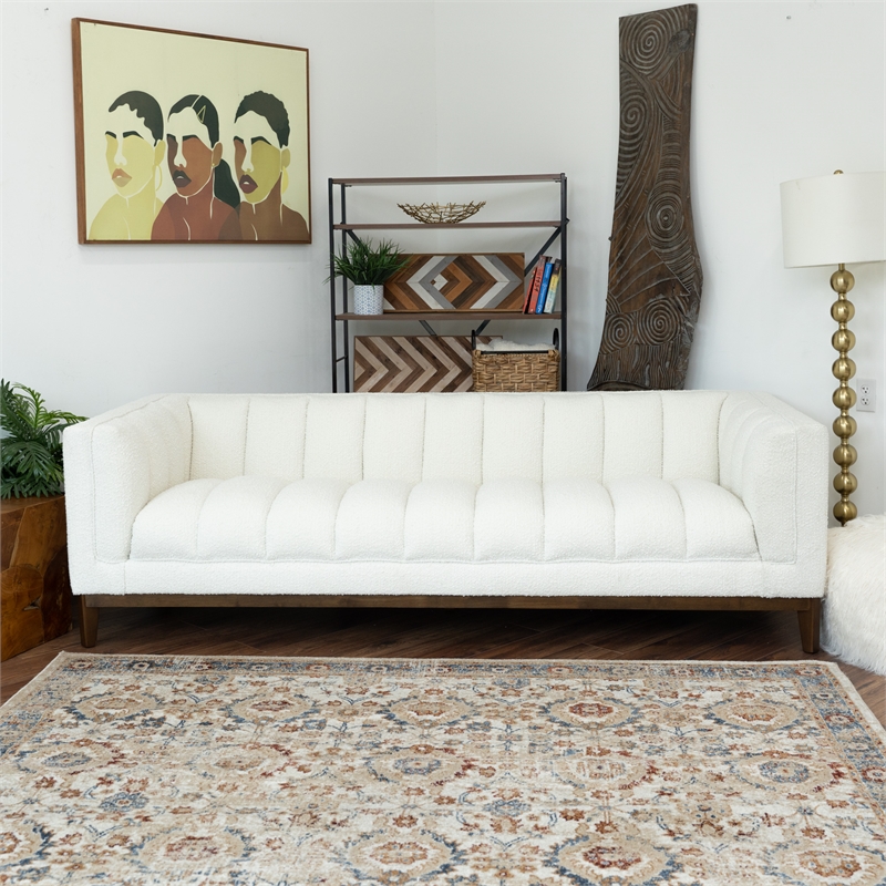 James Mid Century Modern Luxury Living Room White Boucle Fabric Couch