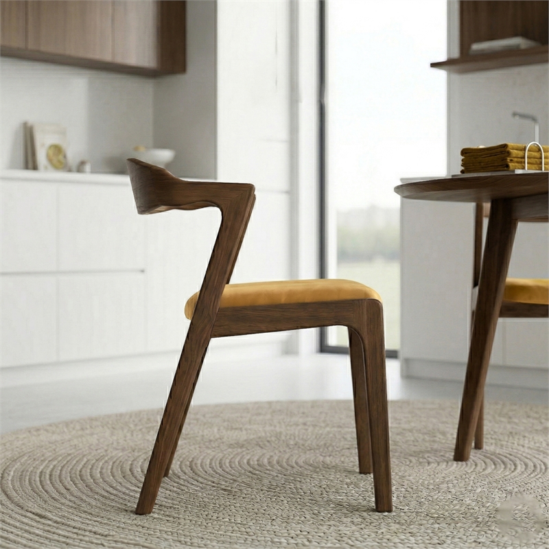 Roxy Mid-Century Modern Velvet Dining Chair in Dark Yellow (Set of 2)